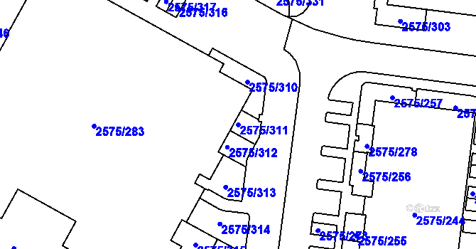 Parcela st. 2575/311 v KÚ Kyje, Katastrální mapa