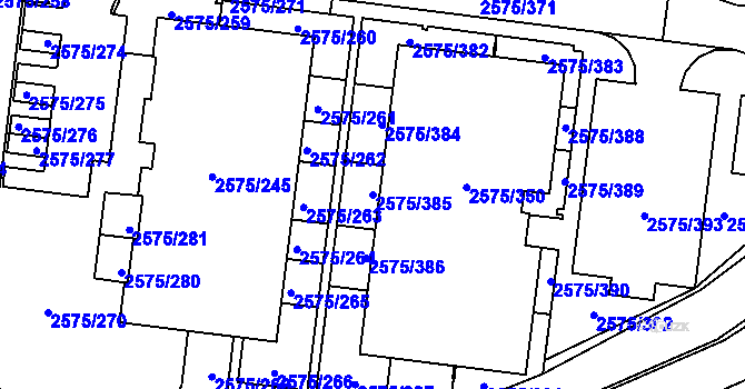 Parcela st. 2575/385 v KÚ Kyje, Katastrální mapa