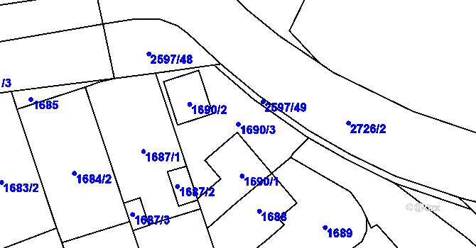 Parcela st. 1690/3 v KÚ Kyje, Katastrální mapa