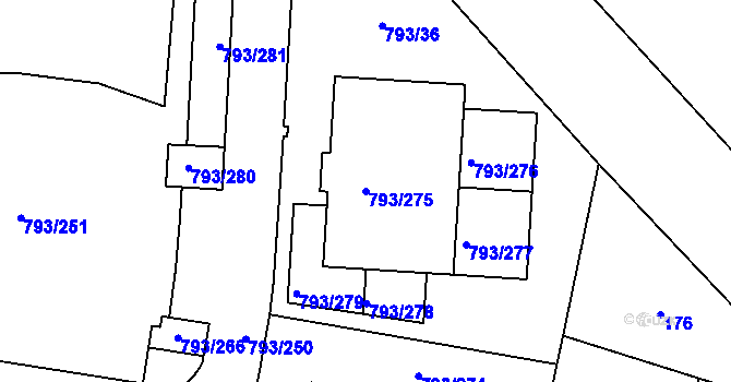 Parcela st. 793/275 v KÚ Kyje, Katastrální mapa