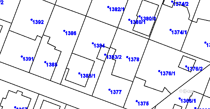 Parcela st. 1383/2 v KÚ Kyje, Katastrální mapa