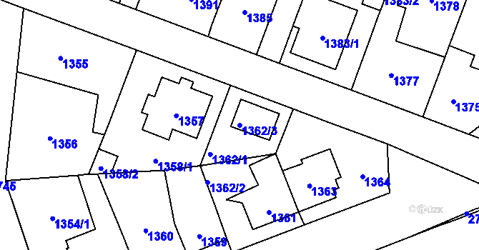Parcela st. 1362/3 v KÚ Kyje, Katastrální mapa