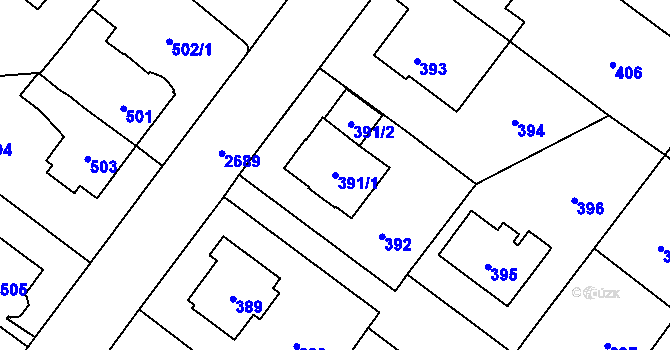 Parcela st. 391/1 v KÚ Kyje, Katastrální mapa