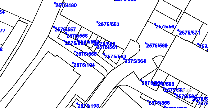 Parcela st. 2575/563 v KÚ Kyje, Katastrální mapa