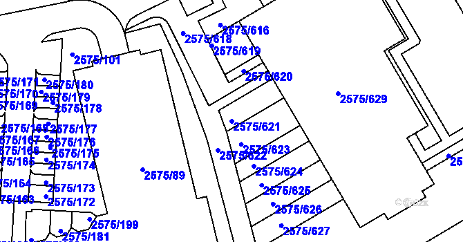 Parcela st. 2575/621 v KÚ Kyje, Katastrální mapa