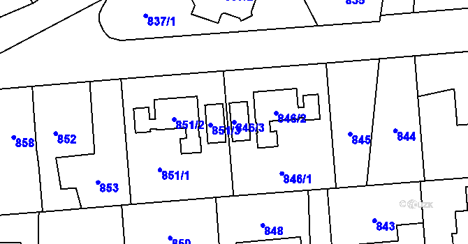 Parcela st. 846/3 v KÚ Kyje, Katastrální mapa