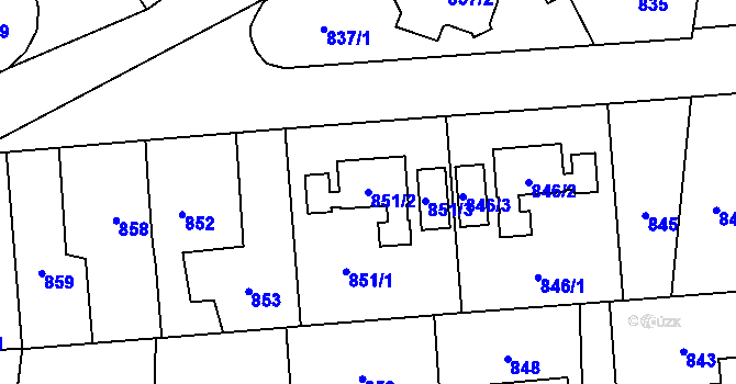 Parcela st. 851/2 v KÚ Kyje, Katastrální mapa