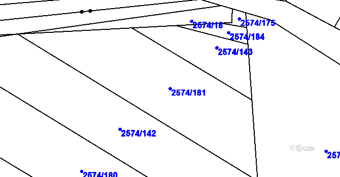 Parcela st. 2574/181 v KÚ Kyje, Katastrální mapa