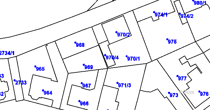 Parcela st. 970/4 v KÚ Kyje, Katastrální mapa