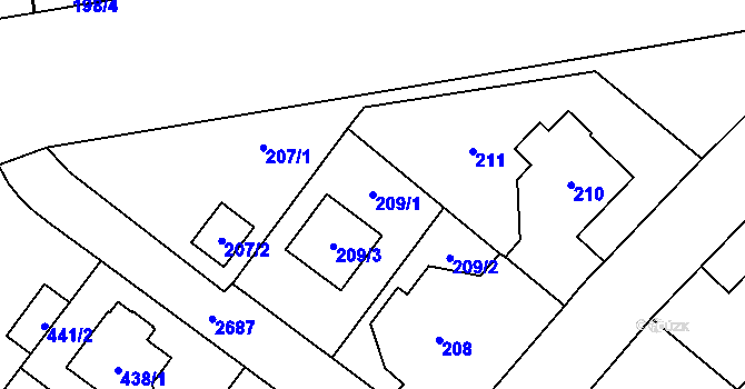 Parcela st. 209/1 v KÚ Kyje, Katastrální mapa