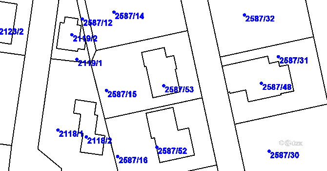 Parcela st. 2587/53 v KÚ Kyje, Katastrální mapa