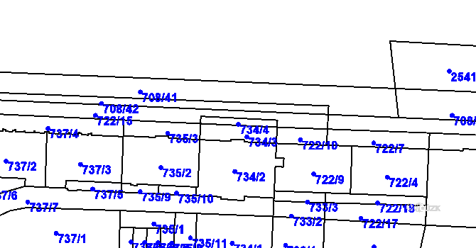 Parcela st. 734/4 v KÚ Hloubětín, Katastrální mapa