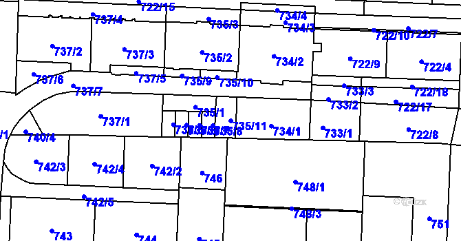 Parcela st. 735/11 v KÚ Hloubětín, Katastrální mapa
