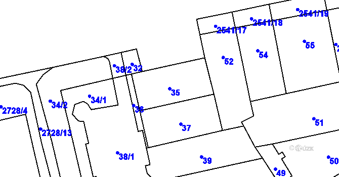 Parcela st. 35 v KÚ Hloubětín, Katastrální mapa