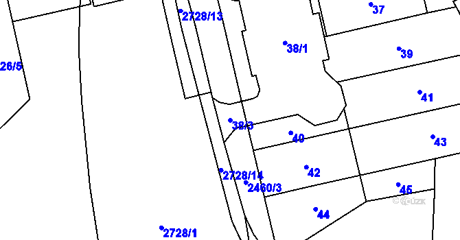 Parcela st. 38/3 v KÚ Hloubětín, Katastrální mapa