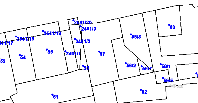 Parcela st. 57 v KÚ Hloubětín, Katastrální mapa