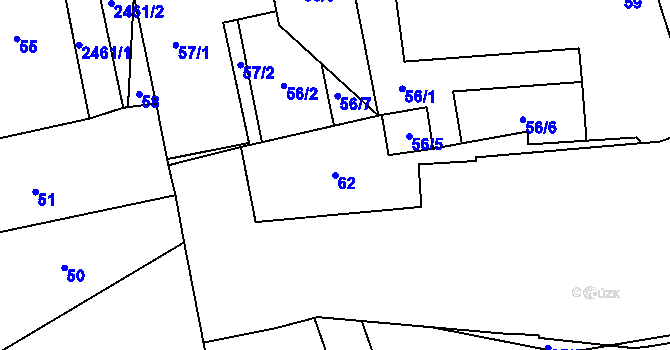 Parcela st. 62 v KÚ Hloubětín, Katastrální mapa