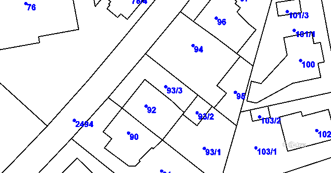 Parcela st. 93/3 v KÚ Hloubětín, Katastrální mapa
