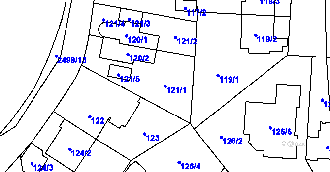 Parcela st. 121/1 v KÚ Hloubětín, Katastrální mapa