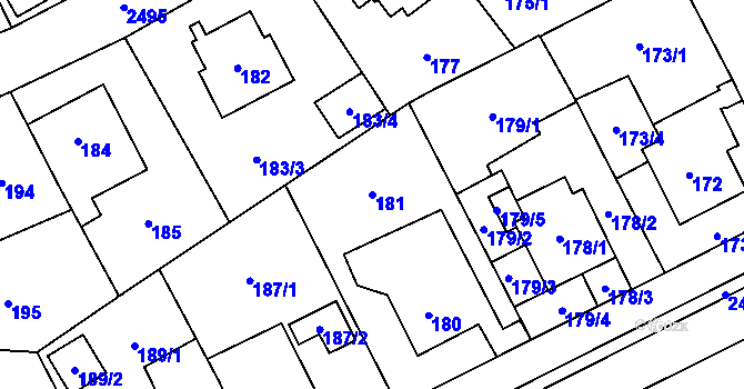 Parcela st. 181 v KÚ Hloubětín, Katastrální mapa