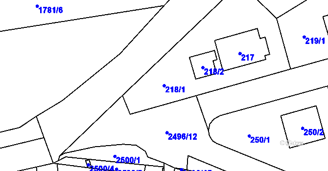 Parcela st. 218/1 v KÚ Hloubětín, Katastrální mapa