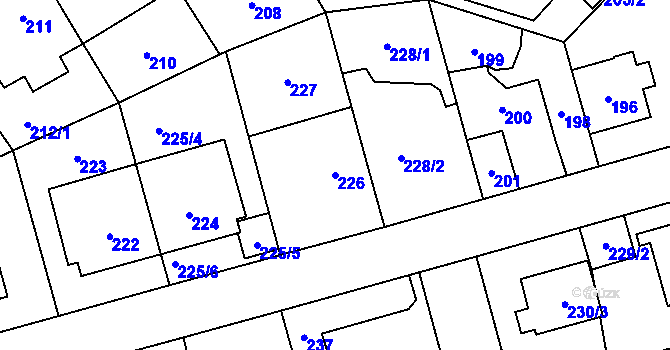 Parcela st. 226 v KÚ Hloubětín, Katastrální mapa