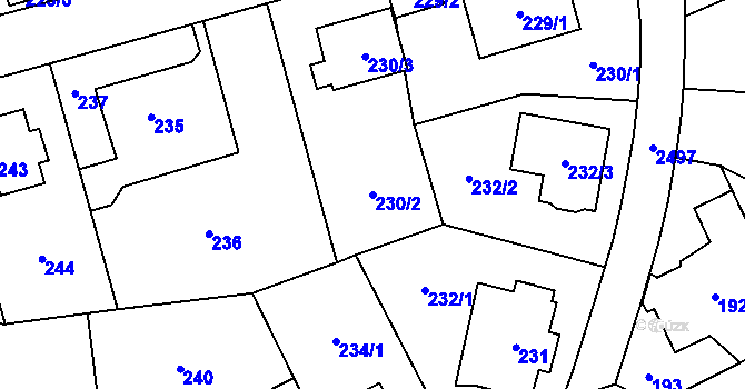 Parcela st. 230/2 v KÚ Hloubětín, Katastrální mapa