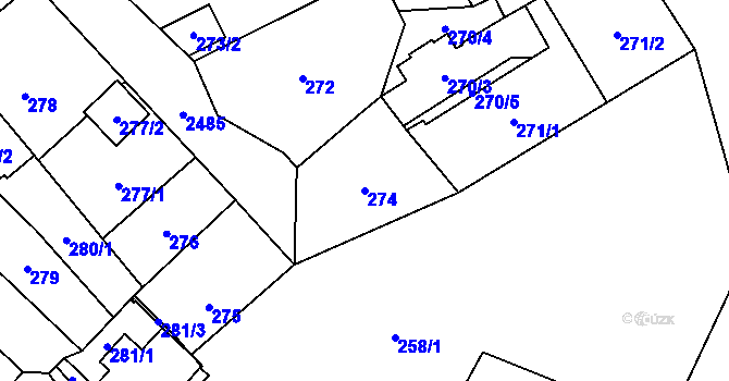 Parcela st. 274 v KÚ Hloubětín, Katastrální mapa