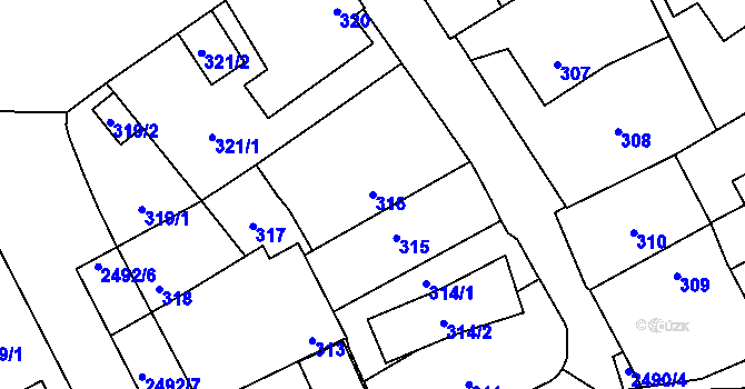 Parcela st. 316 v KÚ Hloubětín, Katastrální mapa