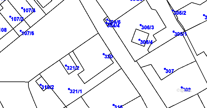 Parcela st. 320 v KÚ Hloubětín, Katastrální mapa