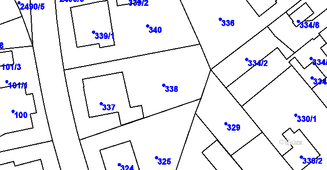 Parcela st. 338 v KÚ Hloubětín, Katastrální mapa
