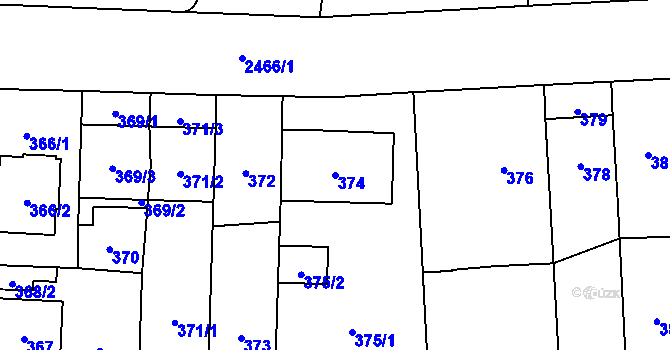 Parcela st. 374 v KÚ Hloubětín, Katastrální mapa