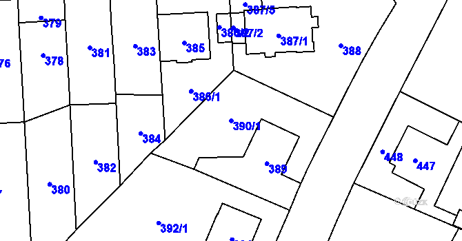 Parcela st. 390/1 v KÚ Hloubětín, Katastrální mapa