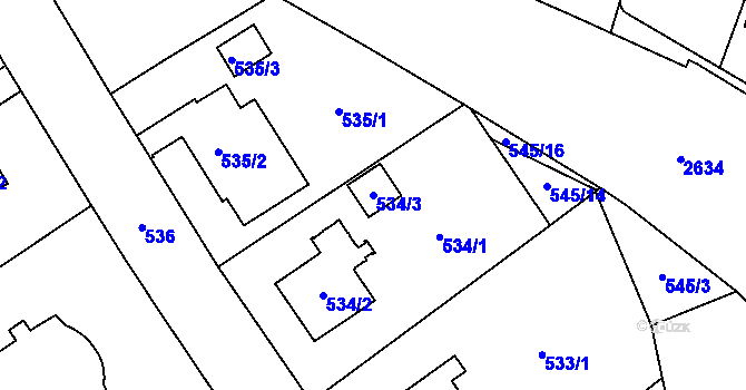 Parcela st. 534/3 v KÚ Hloubětín, Katastrální mapa