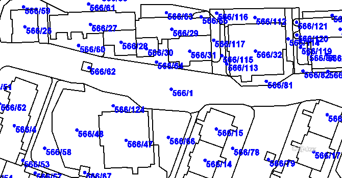 Parcela st. 566/1 v KÚ Hloubětín, Katastrální mapa