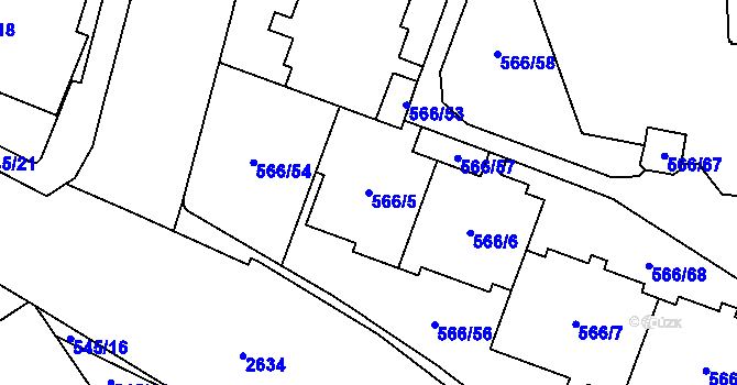 Parcela st. 566/5 v KÚ Hloubětín, Katastrální mapa
