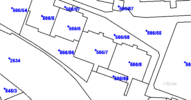 Parcela st. 566/7 v KÚ Hloubětín, Katastrální mapa