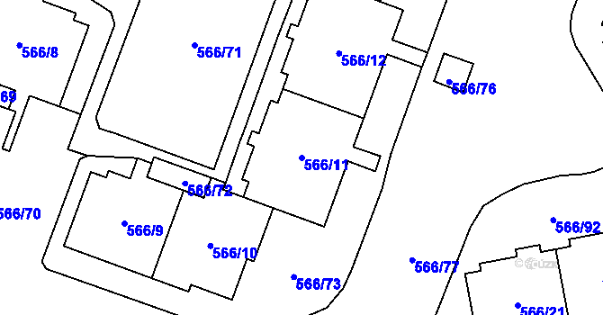 Parcela st. 566/11 v KÚ Hloubětín, Katastrální mapa