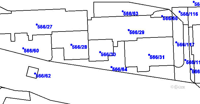 Parcela st. 566/30 v KÚ Hloubětín, Katastrální mapa