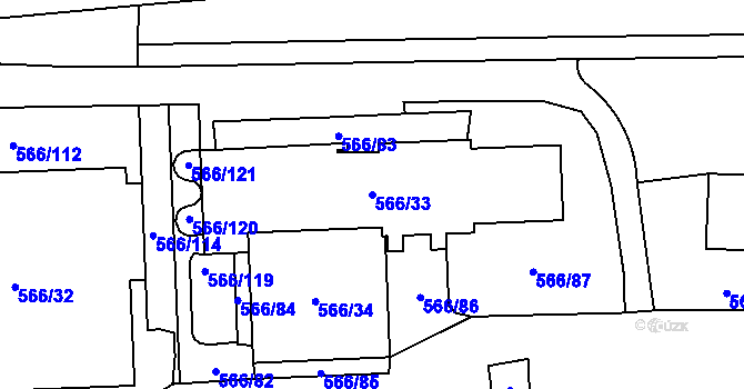 Parcela st. 566/33 v KÚ Hloubětín, Katastrální mapa