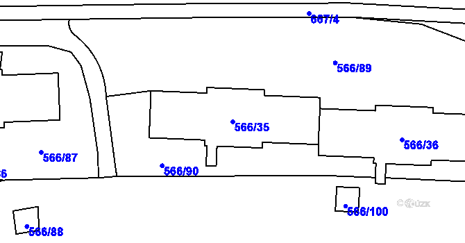 Parcela st. 566/35 v KÚ Hloubětín, Katastrální mapa