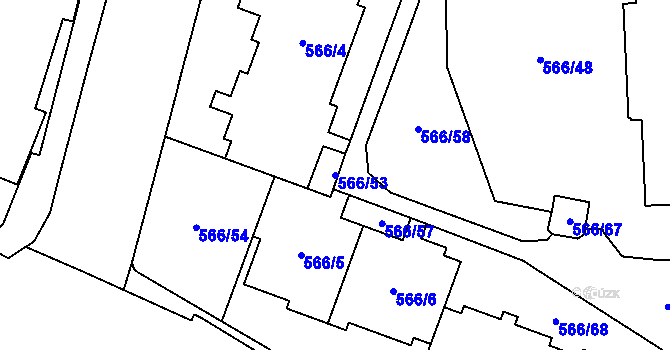 Parcela st. 566/53 v KÚ Hloubětín, Katastrální mapa
