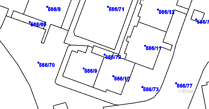 Parcela st. 566/72 v KÚ Hloubětín, Katastrální mapa