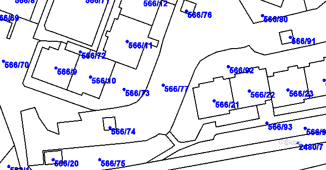 Parcela st. 566/77 v KÚ Hloubětín, Katastrální mapa