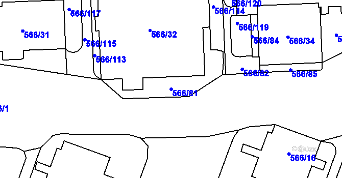 Parcela st. 566/81 v KÚ Hloubětín, Katastrální mapa