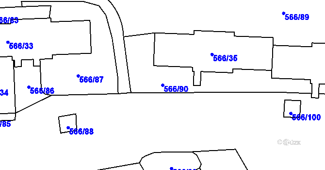 Parcela st. 566/90 v KÚ Hloubětín, Katastrální mapa