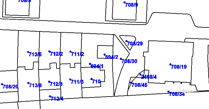 Parcela st. 694/2 v KÚ Hloubětín, Katastrální mapa