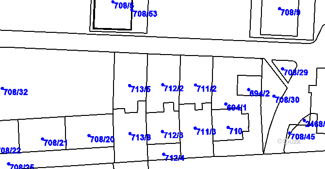 Parcela st. 712/2 v KÚ Hloubětín, Katastrální mapa
