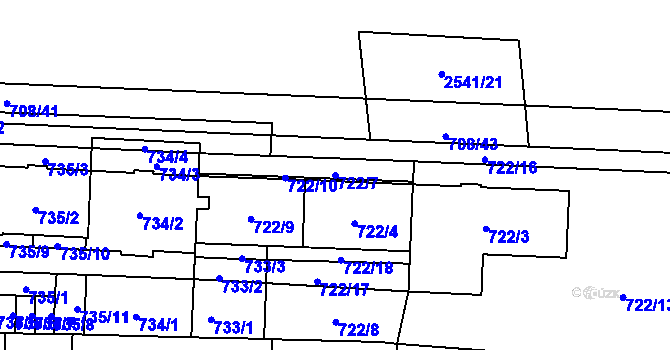 Parcela st. 722/7 v KÚ Hloubětín, Katastrální mapa