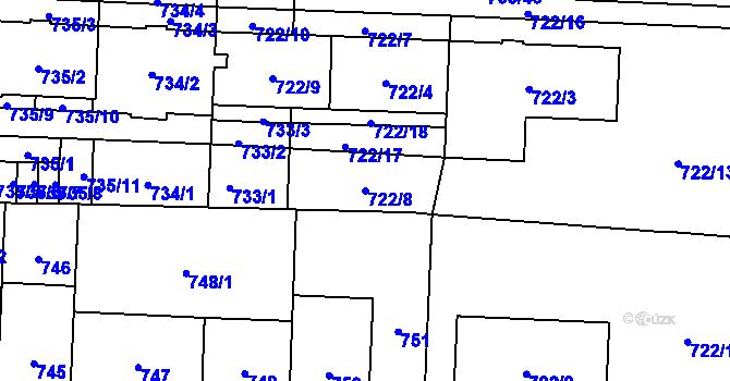 Parcela st. 722/8 v KÚ Hloubětín, Katastrální mapa